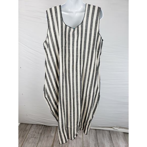 Noblu Alexandra Ilyin Brown & White Striped Dress Size XL Sleeveless Lagenlook - Picture 2 of 7